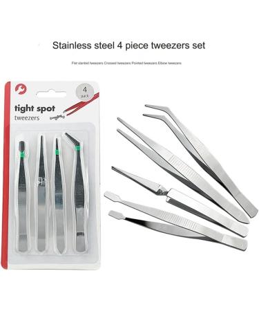 AMIUHOUN 4-Piece Set of Stainless Steel Combination Tweezers Elbow Tip Labor-Saving Pliers -Reverse Flat-Mouth Stamp Clips - Buy Online on GoSupps.com