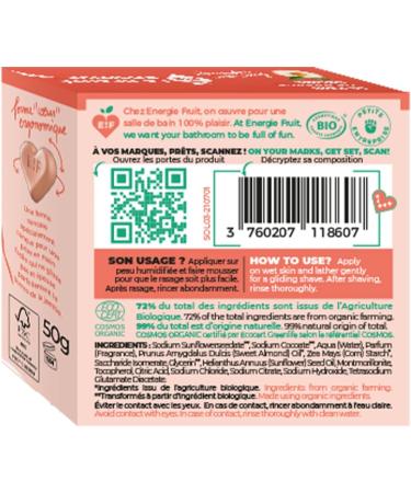 ENERGIE FRUIT | Solid Shaving Soap | Certified ORGANIC by Ecocert | White Peach Scent - Buy Online on GoSupps.com