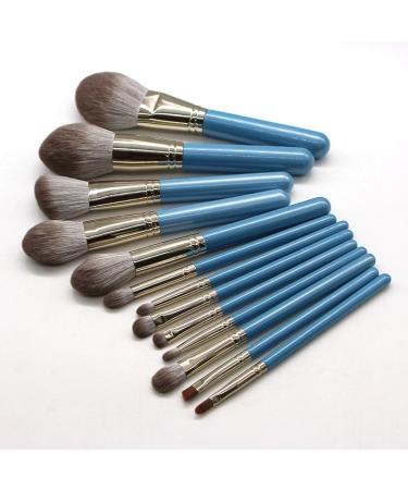 13-Piece High-End Makeup Brush Set - Granny Gray Solid Wood Handle & Blue Accents | International Shipping - Buy Online on GoSupps.com