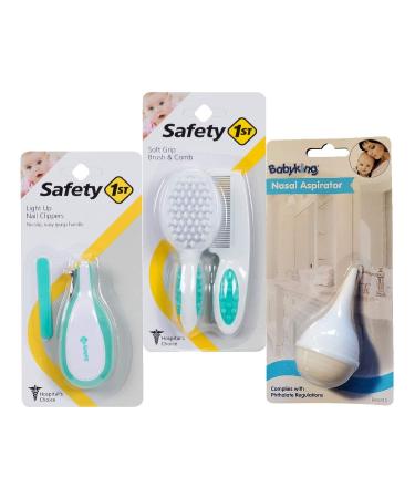 Baby Healthcare and Grooming Kit - Light Up Nail Clippers Bundle with Brush and Comb Set and Infant Nasal Aspirator