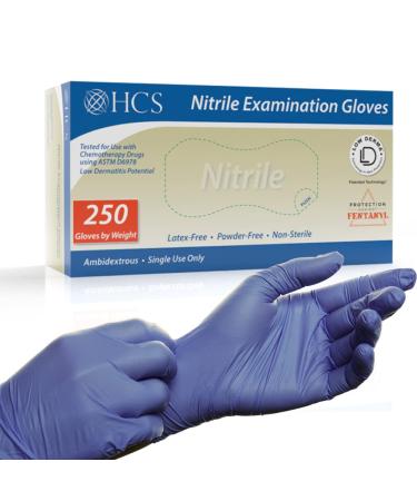 HCS Nitrile Exam Medical Gloves - 250 Rubber Gloves Disposable Latex Free Large - Chemo Rated Nitrile Disposable Gloves - Guantes Desechables De Nitrilo - Nitrile Gloves Large (250/ Box)