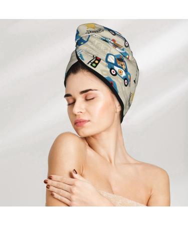 Hair Towel Wrap - Quick-Dry Towel Turban with Button | Fun Police Car Animal Design - Buy Online on GoSupps.com