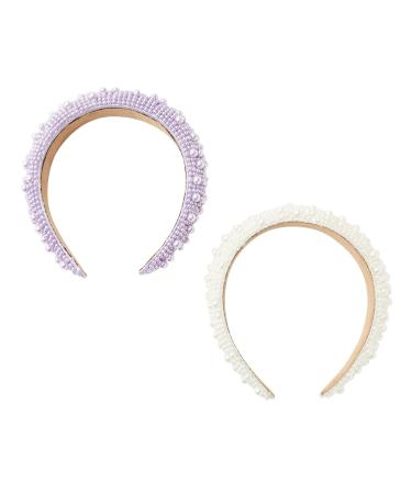 Padded Pearl Headbands 2 Pack - Lavender & Off White Crystal Headbands for Women - Buy Online on GoSupps.com