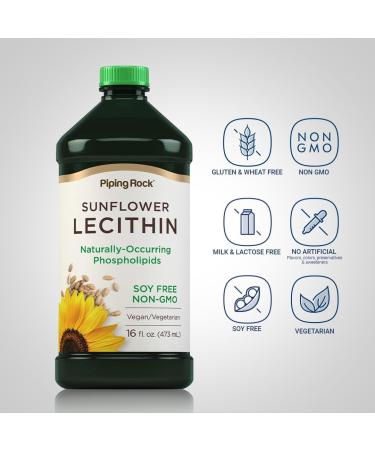 Piping Rock Sunflower Lecithin Liquid Supplement | 16 oz Oil | Naturally-Occurring Phospholipids | Vegan Soy Free Non-GMO Soy Free Gluten Free - Buy Online on GoSupps.com