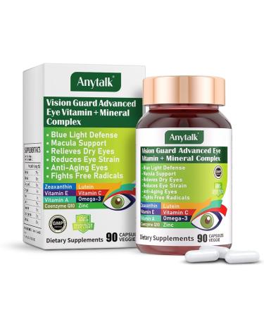 Lutein Eye Vitamins - Eye Health Supplements for Macular Pigment & Dry Eye, Contains Lutein, Zeaxanthin, Zinc, Omega-3, Vitamins C & E to Adult Support Healthy Vision (90 Capsules) 90 Count (Pack of 1)