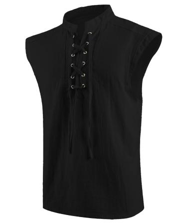 LVCBL Men's Fashion Linen T-Shirt Cotton T-Shirt Hippie Shirts Sleeveless Yoga Top 3XL Black