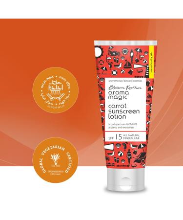 Aroma Magic Carrot Sunscreen Lotion SPF 15 - Broad Spectrum UVA/UVB Protection & Non-Greasy Moisturizer for Dry Skin (100ml - Buy Online on GoSupps.com