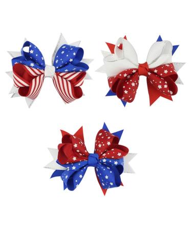 3 Pieces Patriotic Hair Clips Hair Bow  Girls American Flag Boutique Alligator Hair Clips Hair Accessories for 4th of July 4th of July-style 2