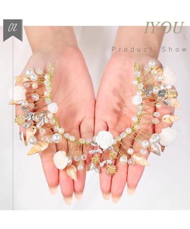 IYOU Princess Gold Flower & Shell Headpiece | Pearl Hair Chain & Crystal Bridal Mermaid Accessories for Flower Girls - Buy Online on GoSupps.com