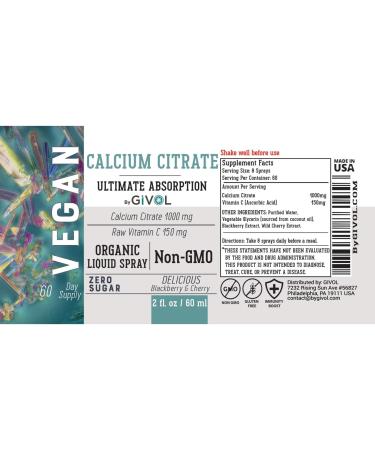 GIVOL Liquid Calcium Citrate 1000mg & Raw Vitamin C 150mg Liquid Spray Mist for Optimal Absorption Wild Cherry & BlackBerry Flavor Calcium Supplement Non-GMO Gluten Free Sugar-Free 2oz (60ml) - Buy Online on GoSupps.com