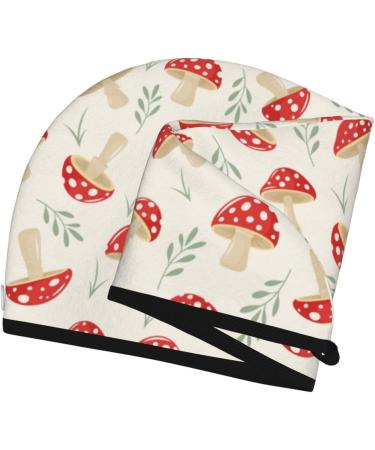 Quick-Dry Hair Towel Wrap | Cartoon Flat Mushrooms | Hair Drying Turban & Head Towel - Buy Online on GoSupps.com