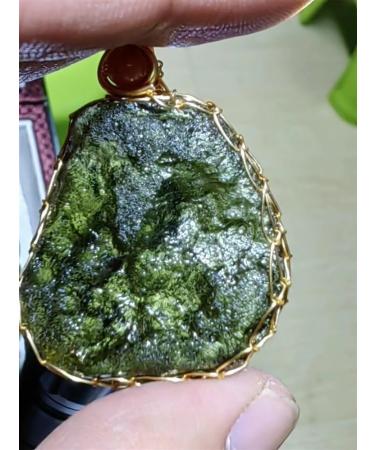 Raw Moldavite Crystal Necklace | 14K Gold Plated | Unique Czech Meteorite Tektite Birthstone Jewelry - Buy Online on GoSupps.com