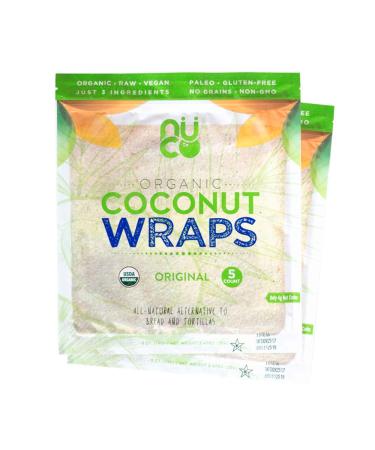 NUCO DUO Certified Organic, SHELF STABLE, All Natural, Paleo, Gluten Free, Vegan Non-GMO, Kosher Raw Veggie NUCO Coconut Wraps. NO Salt Added Low Carb and Yeast Free 10 Count Various Quantities 2.47 Ounce (Pack of 2)