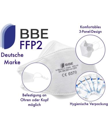 BBE Y20N FFP2 Mask | CE Certified German Manufacturer | Individually Packed | EN149:2001+A1:2009 | Ultralight & Large Size | Free Mask Clip | Pack of 5 - Buy Online on GoSupps.com