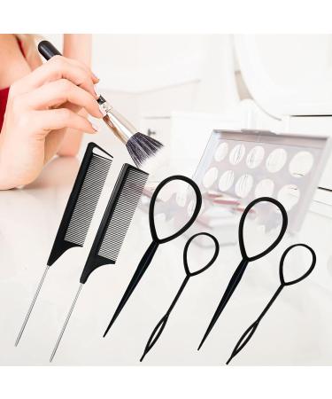 Topsy Hair Tail Tool & Rat Tail Comb Set - 6Pcs Hair Loop Styling Tools with 2 Metal Pin Combs - Heat Resistant - Black Schembo A Gift - Buy Online on GoSupps.com