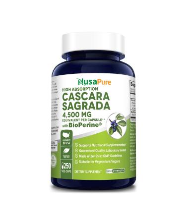 NusaPure Cascara Sagrada 4 500mg Per Veggie Caps 250 Vcaps (Bioperine Non-GMO Gluten Free Extract 10:1)