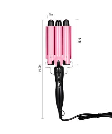 3 Barrel Curling Iron Wand Hair Waver with Hair Clips and Glove - Pink - Buy Online on GoSupps.com