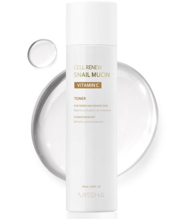 MISSHA Cell Renew Snail Mucin Vitamin C Toner 5.07 Fl oz - Korean Skincare Facial Toner for Glass Skin 90% Snail Mucin Vita Complex Deep Hydration Improves Skin Texture Paraben Free