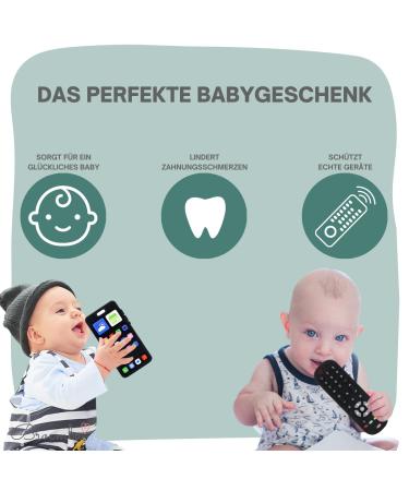 Broemba Como Baby Toy Set - 100% Silicone Remote Control & Telephone Bite Rings | BPA-Free Soft & Safe for Boys & Girls | 2 Pieces (Black) - Perfect for Teething - Buy Online on GoSupps.com