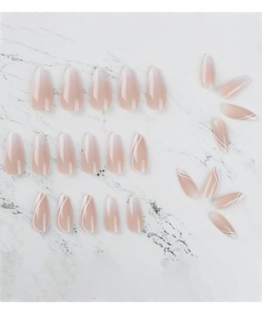 Dudulanni 24 Pcs Medium Nude White Ombre Press on Nails with Glue - Stylish Fake Acrylic Nails for Women - Buy Online on GoSupps.com