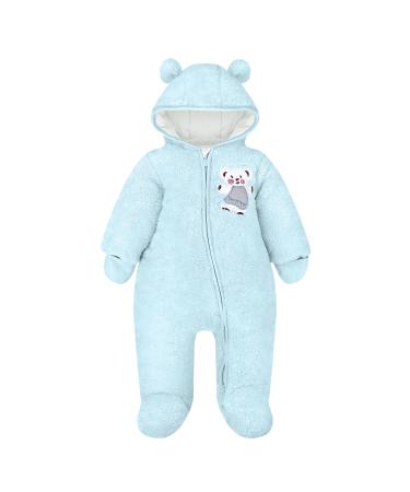 Vine Newborn Baby Hooded Fleece Romper Snowsuit Infant Footed Jumpsuit Outfits Blue 0-3 Months 0-3 Months (Pack of 1) Blue