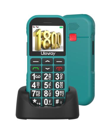 USHINING Big Button Mobile Phone for Elderly Dual SIM Unlocked GSM Senior Mobile Phones with 1800mAh Battery Charging Dock SOS Button Bluetooth Torch FM Radio-Green