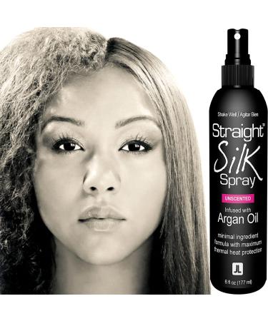 Straight Silk Spray with Moroccan Argan Oil | Hair Straightening Protector & Detangler | Alcohol-Free | Heat Protectant up to 450 F | Flat-Iron | Blow-Dry | Unscented | Hair Spray | MADE IN USA (6oz) 6 Fl Oz (Pack of 1)