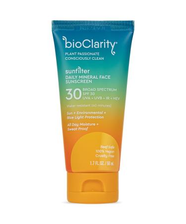 bioClarity SunFilter SPF 30 Mineral Sunscreen Face Lotion | Vegan & Reef Safe (Non-Nano 100% Mineral Zinc Oxide) | Water Resistant & Sweat-Proof
