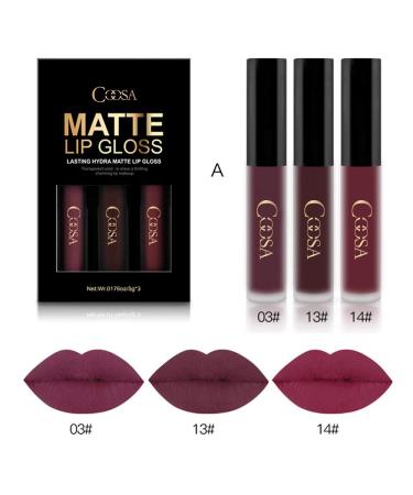 COOSA Madly Matte Lipstick Set - 3 Colors Matte Vermilion Non-Stick Cup Waterproof Lipgloss - Buy Online on GoSupps.com