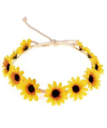 3PCS Fashion Sunflower Headband Hair Crown Wreath Headpiece Hair Band Tool Tie Wrap Wreath  For Bridal Beach Scenery Festivals Girls Lady  Seaside Holiday (Yellow)