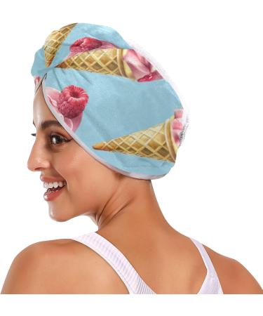 Buy Pink Ice Cream Blue Hair Towels 2 Pack | Super Absorbent Quick Dry Hair Turbans for Women & Girls - Buy Online on GoSupps.com