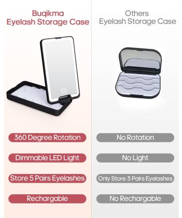 Buqikma Rechargeable Lighted Makeup Mirror Eyelash Case Organizer - Dimmable, 360 Rotation False Eyelash Storage Box (Black) - Buy Online on GoSupps.com