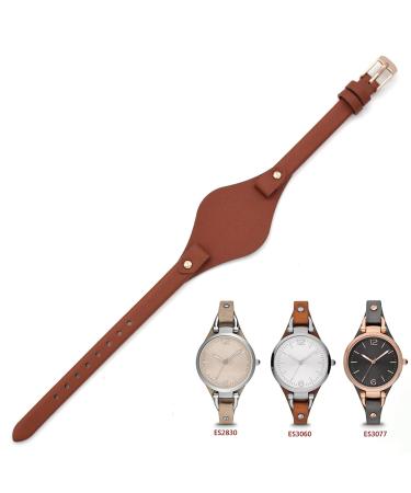 Genuine Leather Watch Strap with 8mm Spring Bar Replacement for Fossil ES3148 ES4119 ES4176 ES3262 ES3077 (Brown-2)