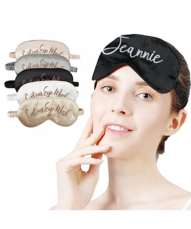 Personalized Eye Masks for Sleeping Add Photo Text Logo Name for Wedding Favor Satin Bachelorette Bridesmaid Gift Black Black 1 Count (Pack of 1)