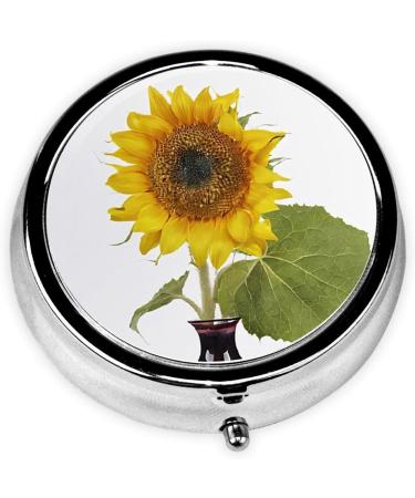 Bloom Sunflower Mini Round Pill Box | 3 Compartment Portable Pill Organizer for Travel Home & Office - Buy Online on GoSupps.com