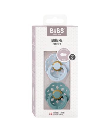 BIBS Boheme Soother 2-Pack. BPA Free Dummy Pacifier Symmetrical Nipple. Natural Rubber Latex Made in Denmark. 6-18 Months (Pack of 2) Baby Blue/Island Sea - Buy Online on GoSupps.com
