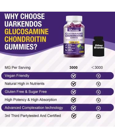 2 Packs 3000MG Glucosamine Chondroitin Gummies with MSM & Elderberry Extra Strength - Joint Support Antioxidant Immune Support Supplement for Adults Men & Women - 120 Blueberry Gummies 60 Count (Pack of 2) - Buy Online on GoSupps.com
