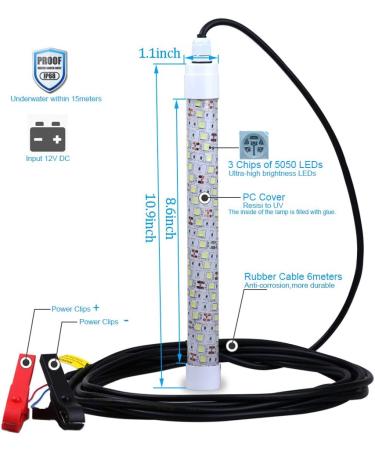 YIDAZN 12V 20W Underwater Fishing Light - Super Bright LED Night Fishing Finder, IP68 LED Underwater Lamp for Sea, Boat - 20.8ft Power Cord with Clip Power Plug - Buy Online on GoSupps.com