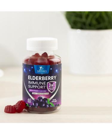 Sambucus Elderberry Gummies with Vitamin C, Zinc - Immune Support for Adults & Kids - Vegan, Gluten Free, Non-GMO - 60 Berry Flavored Gummies - Buy Online on GoSupps.com