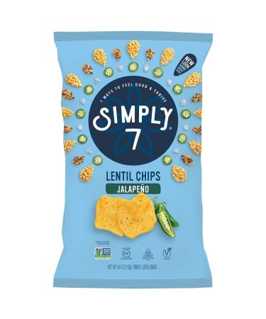 Simply 7, Lentil Chips, Jalapeo, 4 Oz, Packaging May Vary, Non-GMO, Nut-Free, Vegetarian, Low Calorie, Plant-Based, Cholesterol-Free, Low Fat, Vegan Snack Jalapeno 1 Count (Pack of 1)