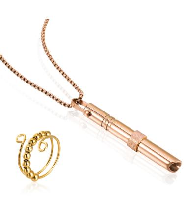 Invalidism Stress Relief Mindful Necklace Set Mindful Anapana Breathing Necklace with Stress Relief Rings Anxiety Whistle Necklace for Men Women Anxiety Relief Meditation