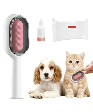 HEKASVM cat brush dog brush with water tank cleaning brush for animal hair multifunctional animal hair remover ideal for massage care and hair removal (long hair/pink)