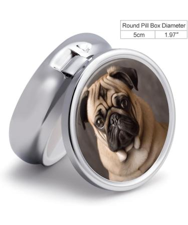 Round Pill Box with Pug Dog Print - 3 Compartment Decorative Metal Pill Organizer | Portable Pocket Pill Case - Buy Online on GoSupps.com