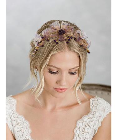 IYOU Bridal Wedding Hair Vine Purple Flower Copper Wire Headband Bridesmaid Guest Hair Accessories for Women - Buy Online on GoSupps.com