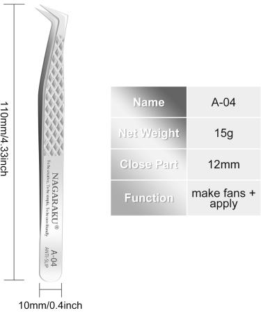 Nagaraku Professional Precision Tweezers for Eyelash Extensions - Diamond Handle Curved Volume Cluster - Easy Fan Prefabricated Stainless Steel (A-04) - Buy Online on GoSupps.com