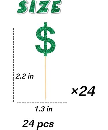 Ambishi 24pcs Dollar Sign Cupcake Toppers American Dollar for Casino Wedding Birthday Festival Party Decoration Light Up Your Casino Party Decor Cake Picks Green Glitter - Buy Online on GoSupps.com