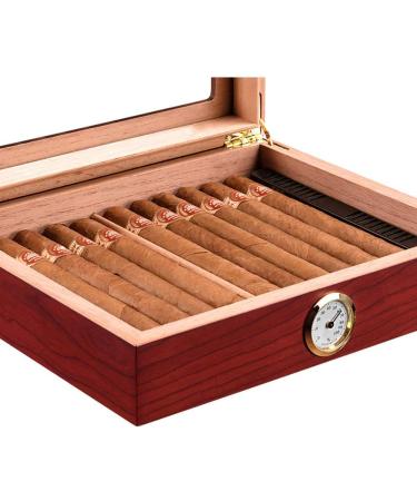 Portable Transparent Window Spain Cedar Cigar Case Wood Travel Cigar Humidor Set with Humidifier Hygrometer red Storage Box - Buy Online on GoSupps.com