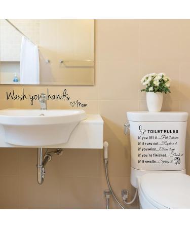 4-Piece Bathroom Wall Decals Sticker Set - Toilet Rules, Soak Relax Enjoy, Love Mom - Vinyl Wall Art Decor in Black - Buy Online on GoSupps.com