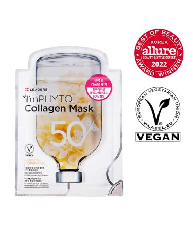 LEADERS I M PHYTO Collagen Vegan Mask - Plant-Derived Collagen for Elasticity & Hydration | Certified Vegan | Natural Cellulose Sheets (10 Pack - Buy Online on GoSupps.com