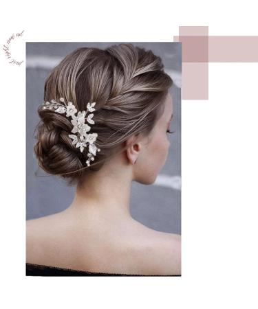 Easedaily Silver Leaf Crystal Wedding Hair Pin | Bridal Rhinestone Hair Accessories for Women & Girls - Buy Online on GoSupps.com
